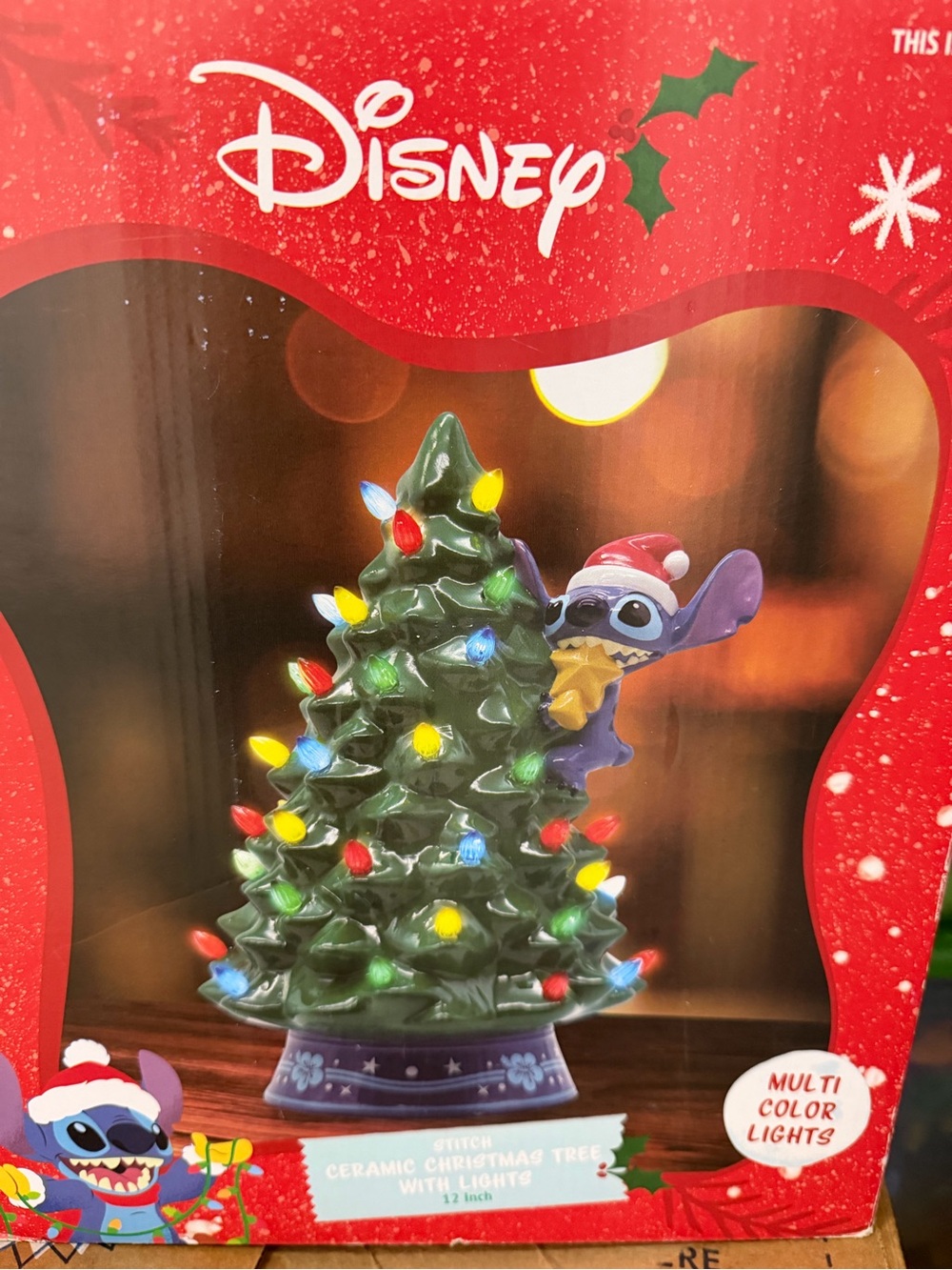 Disney Purple Stitch Ceramic Christmas Tree with Multi-Color Lights